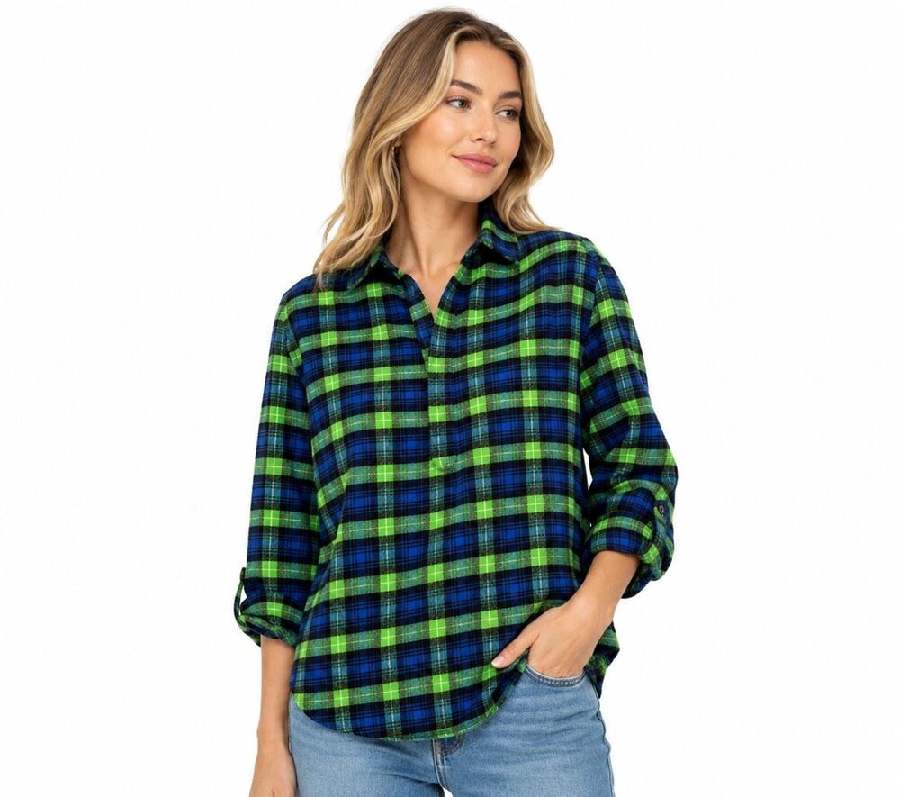 The Vermont Flannel Co. Women’s Blue Green Plaid Pullover Shirt Size XS USA Made